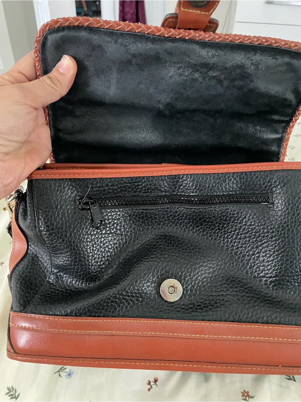 Dooney & Bourke Black Pebbled Leather Crossbody with Brown Trim - Picture 8 of 9